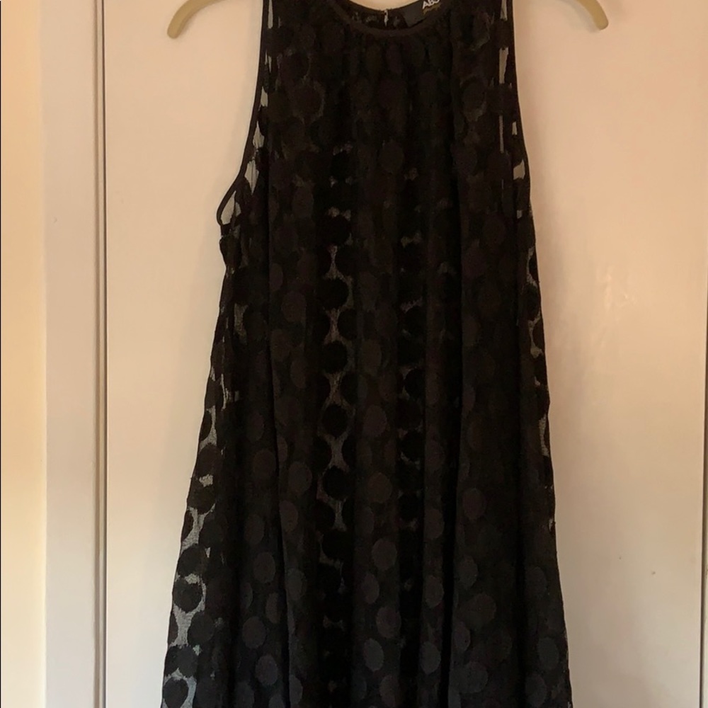 ABS black on black polka dot flare dress